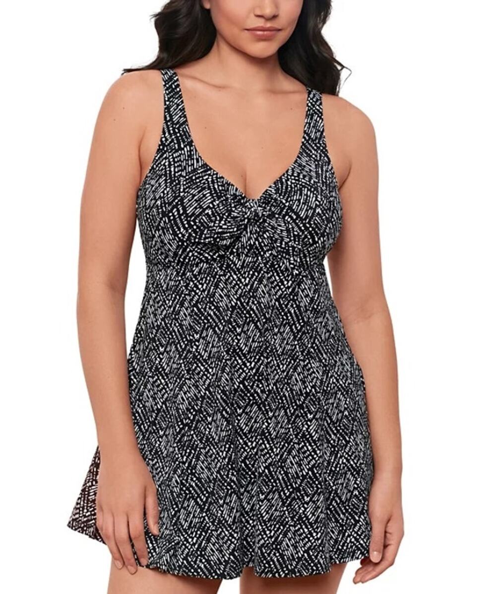 Swim Solutions Women's Abstract Bow Swimdress In Black White
